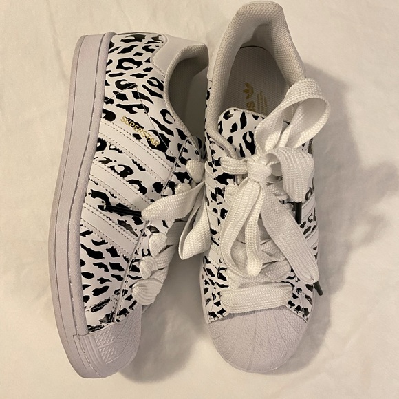 adidas White and Black Leopard Print Sneakers - Picture 1 of 6